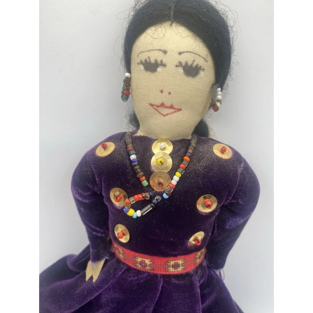 VTG Navajo Girl Doll With Purple Velvet Dress